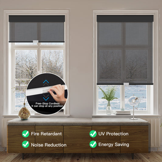 Manual Cordless Light Filtering Roller Shades - Fireproof Fabric