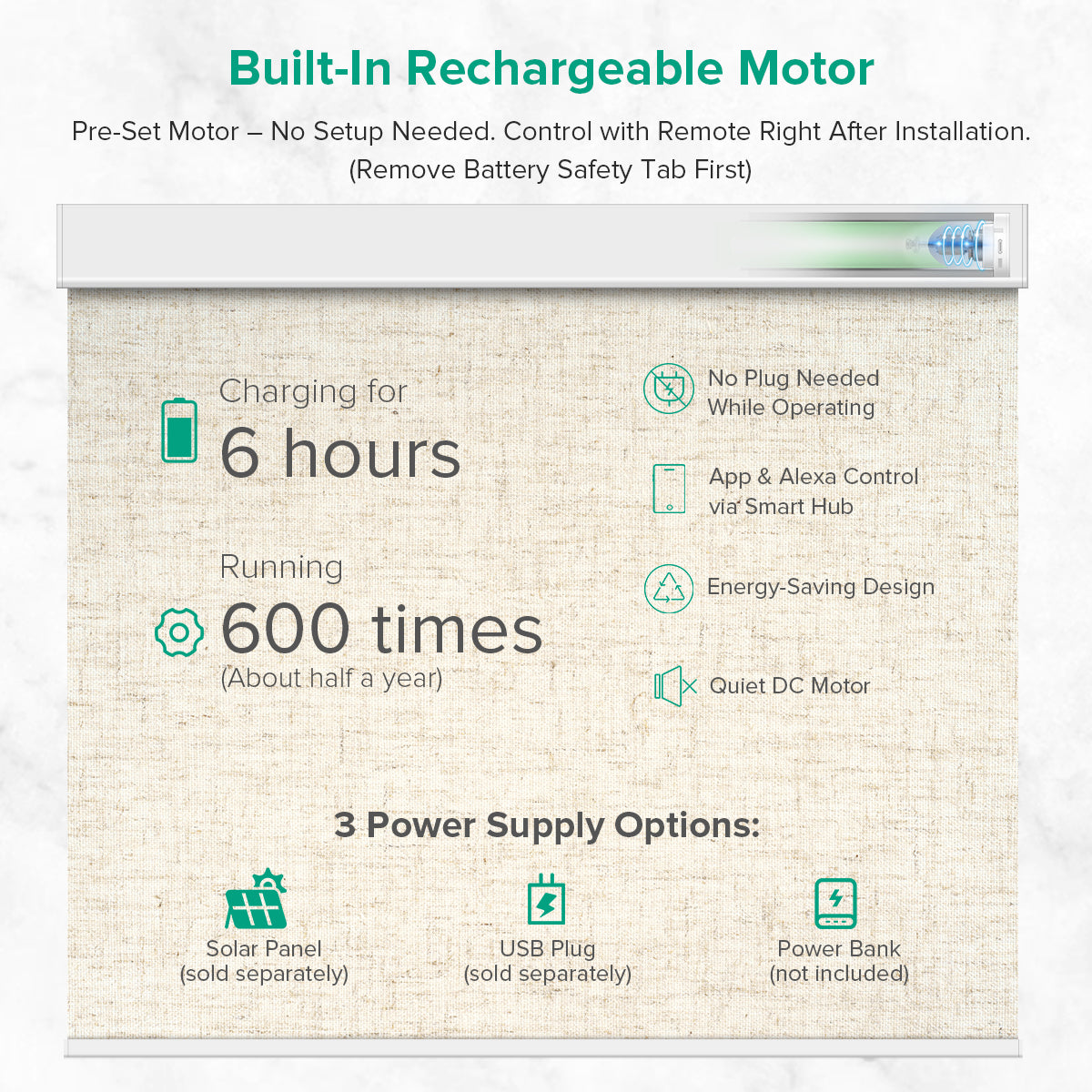 Motorized Blackout Roller Shade - Texture Fabric